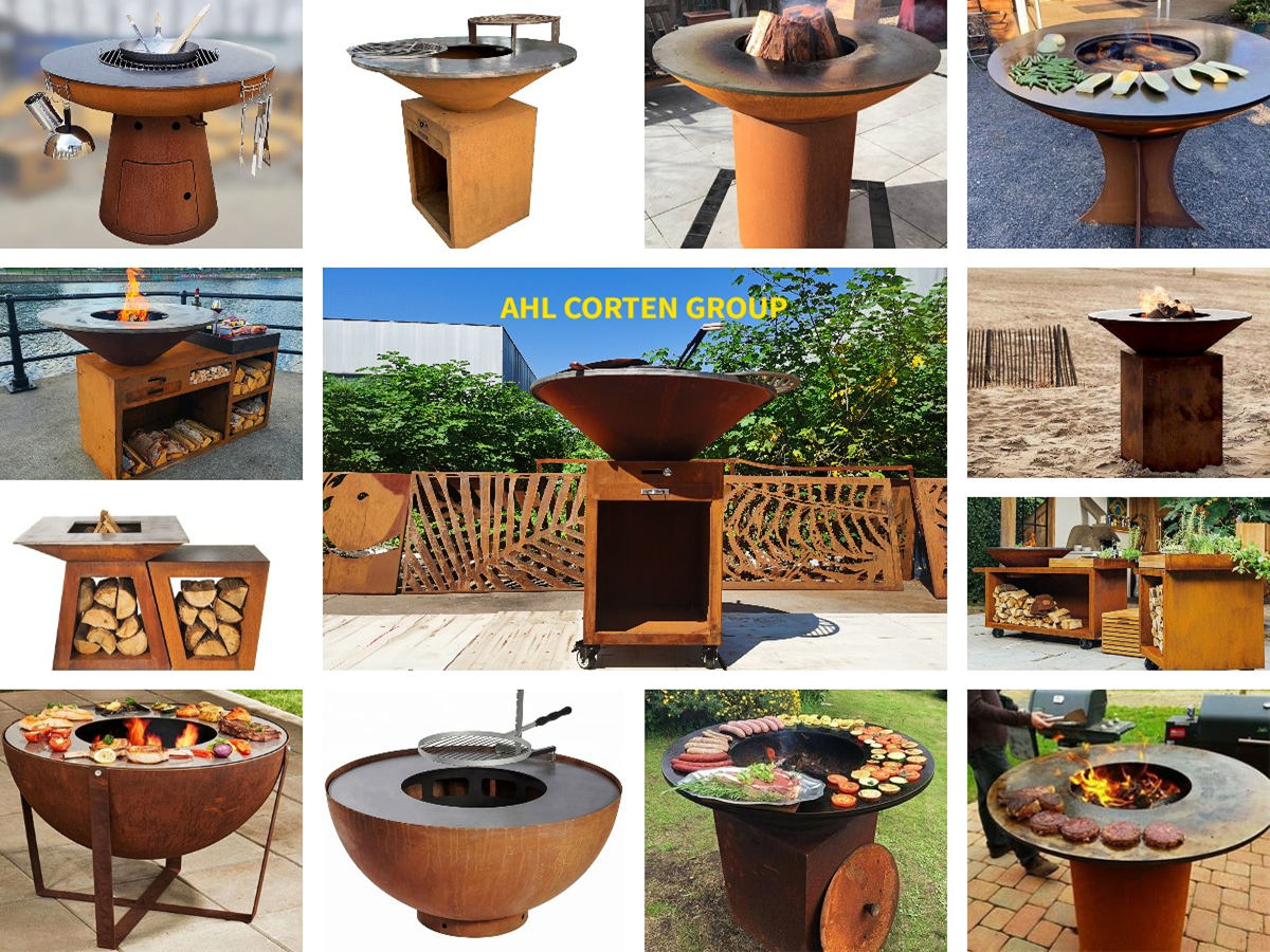 Outdoor kitchen bbq grills in corten